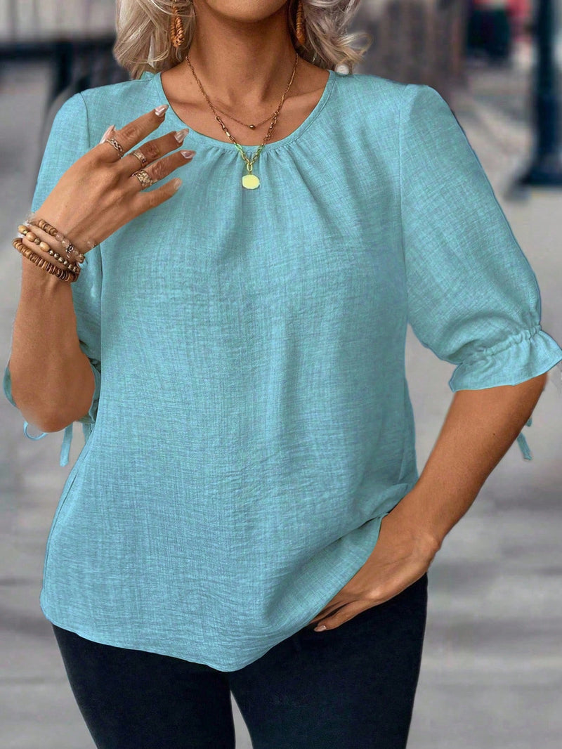 Camisa Feminina com botões e meia manga - Júlia. Plus Size