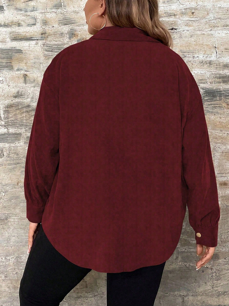 Camisa Feminina de Manga Longa De Botão Único - Elena. Plus Size