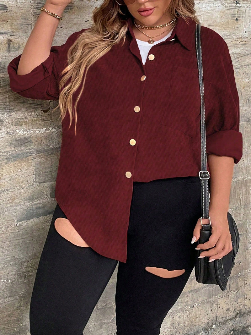 Camisa Feminina de Manga Longa De Botão Único - Elena. Plus Size