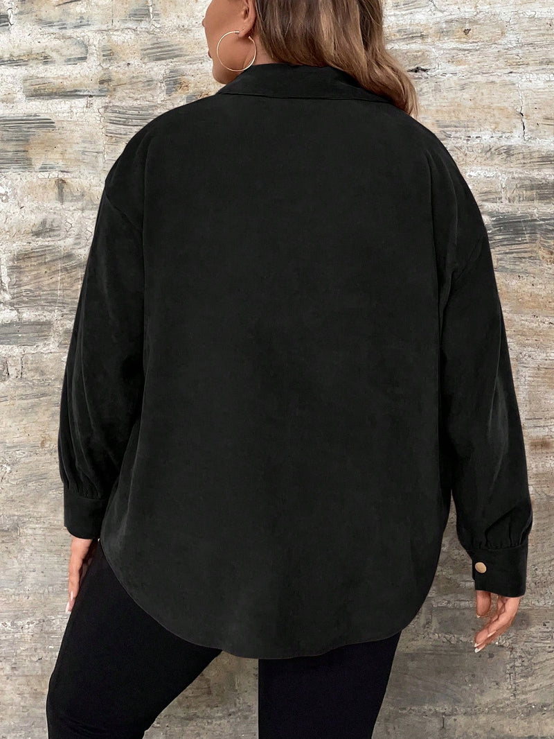 Camisa Feminina de Manga Longa De Botão Único - Elena. Plus Size