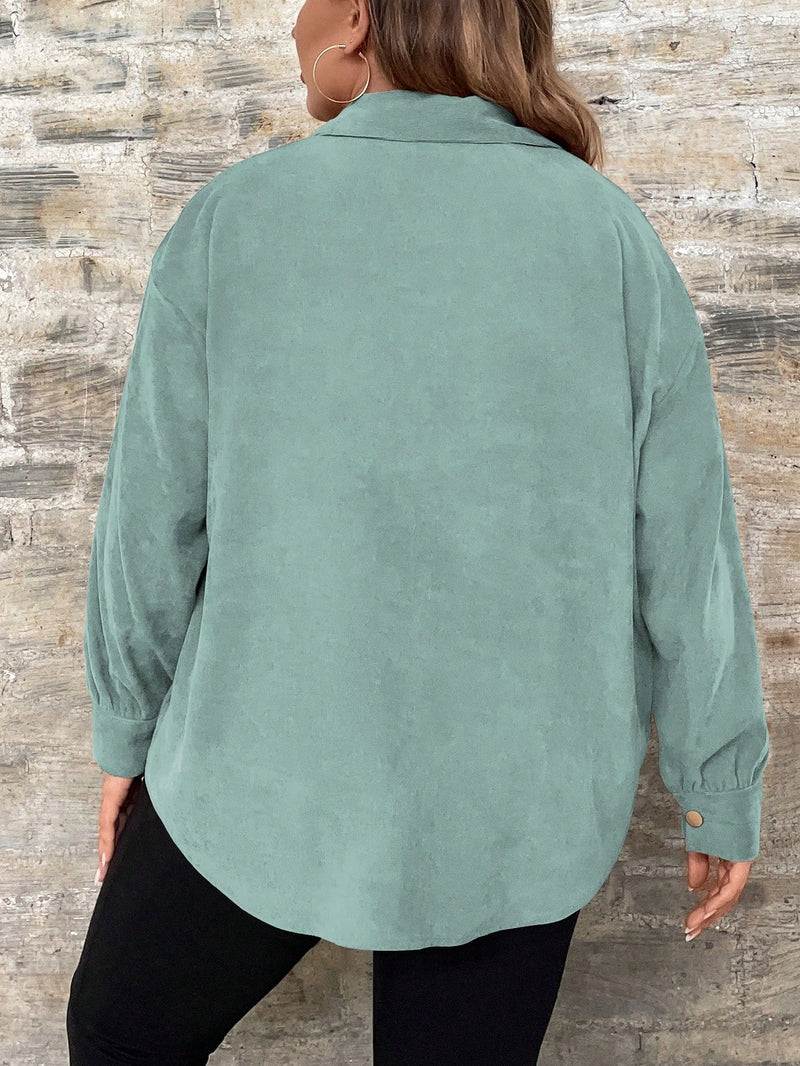 Camisa Feminina de Manga Longa De Botão Único - Elena. Plus Size