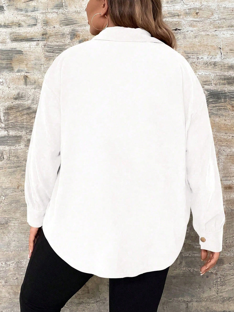 Camisa Feminina de Manga Longa De Botão Único - Elena. Plus Size