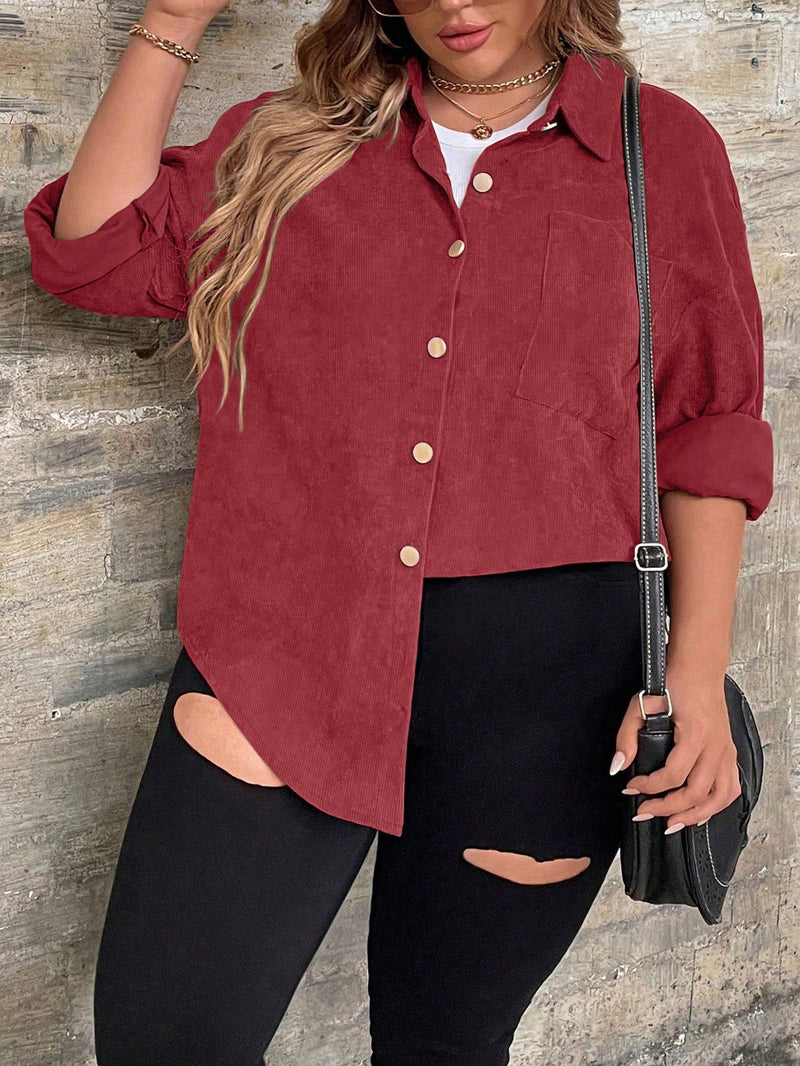 Camisa Feminina de Manga Longa De Botão Único - Elena. Plus Size