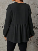 Camisa de Manga Longa Folgada Com Babado - Lara. Plus Size