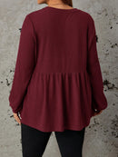 Camisa de Manga Longa Folgada Com Babado - Lara. Plus Size