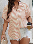 Camisa feminina casual listrada Karina. Plus Size