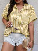 Camisa feminina casual listrada Karina. Plus Size