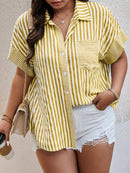 Camisa feminina casual listrada Karina. Plus Size