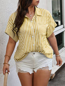 Camisa feminina casual listrada Karina. Plus Size