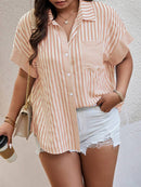 Camisa feminina casual listrada Karina. Plus Size