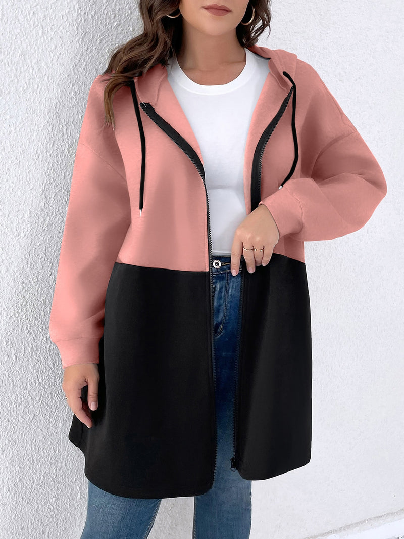 Casaco feminino dois tons com capuz Eloá Plus Size