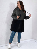 Casaco feminino dois tons com capuz Eloá Plus Size