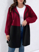 Casaco feminino dois tons com capuz Eloá Plus Size