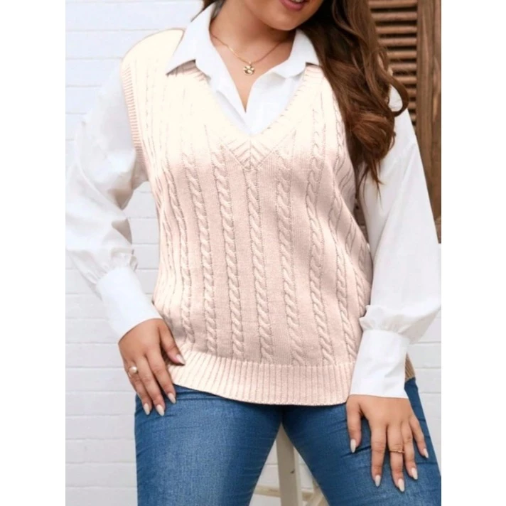 Colete Feminino de Tricô em Trança - Vanessa. Plus Size