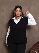 Colete Feminino de Tricô em Trança - Vanessa. Plus Size