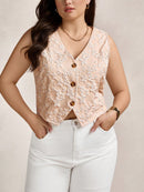 Colete Feminino Sem Manga com Botões Frontais e Decote em V - Helena. Plus Size