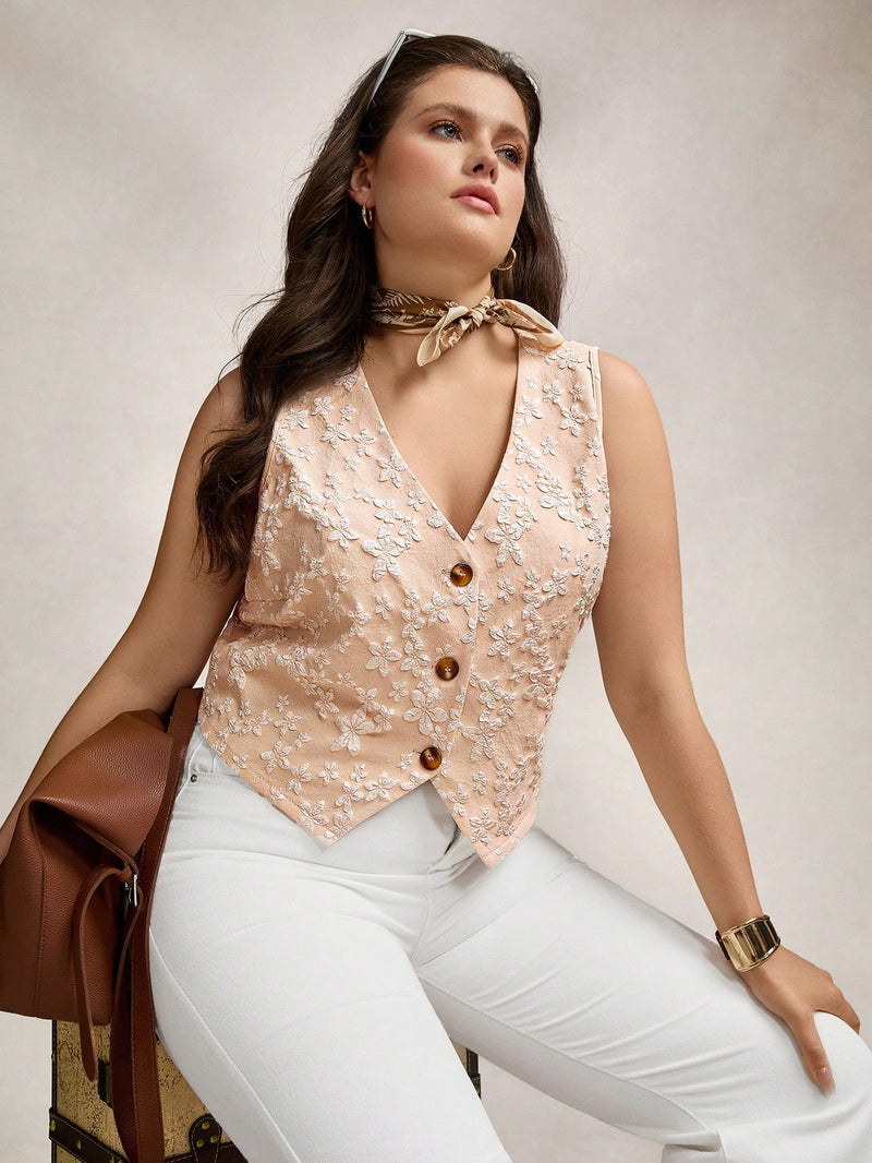 Colete Feminino Sem Manga com Botões Frontais e Decote em V - Helena. Plus Size
