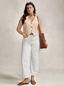 Colete Feminino Sem Manga com Botões Frontais e Decote em V - Helena. Plus Size