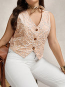 Colete Feminino Sem Manga com Botões Frontais e Decote em V - Helena. Plus Size