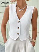 Colete Feminino Sem Manga com Botões Frontais e Decote em V - Helena. Plus Size