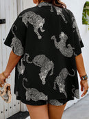 Conjunto Feminino De Top E Shorts Estampa de Onça Selma. Plus Size