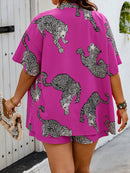 Conjunto Feminino De Top E Shorts Estampa de Onça Selma. Plus Size