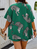 Conjunto Feminino De Top E Shorts Estampa de Onça Selma. Plus Size