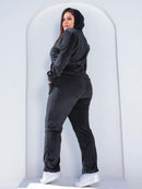 Conjunto Feminino aveludado com Capuz Alice. Plus Size