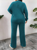 Conjunto Feminino Suéter de Malha Grossa e Calça Reta - Manuela. Plus Size