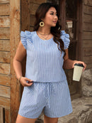 Conjunto Feminino com Blusa de Manga Curta Xadrez e Short - Mily. Plus Size