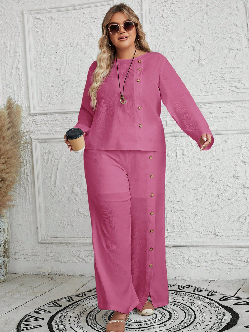 Conjunto Feminino com Blusa de Manga Longa e Calça Ayla. Plus Size