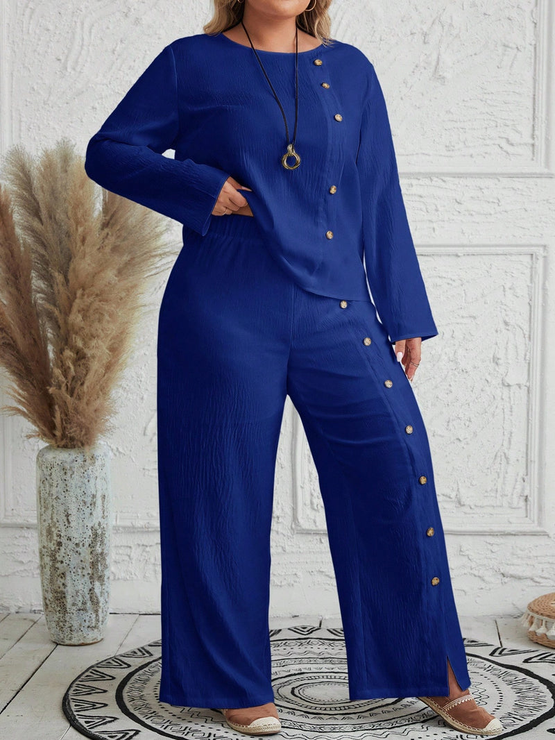 Conjunto Feminino com Blusa de Manga Longa e Calça Ayla. Plus Size