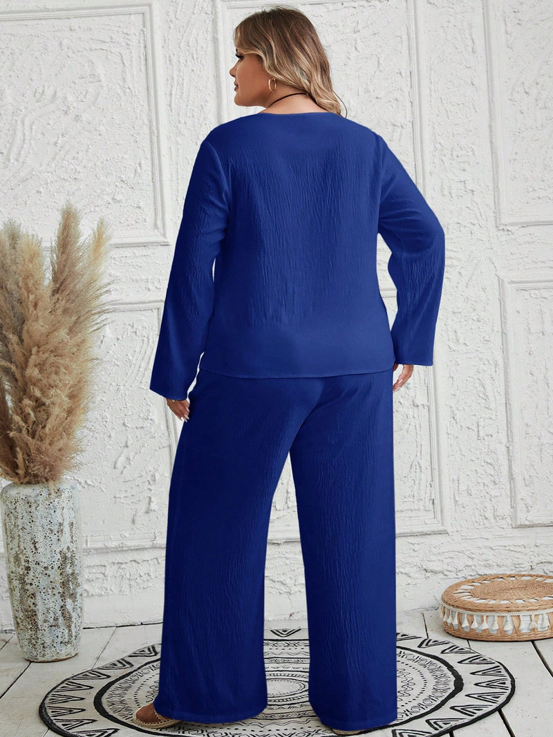 Conjunto Feminino com Blusa de Manga Longa e Calça Ayla. Plus Size