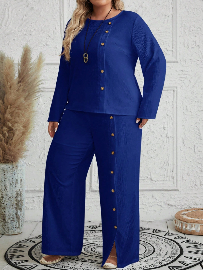 Conjunto Feminino com Blusa de Manga Longa e Calça Ayla. Plus Size