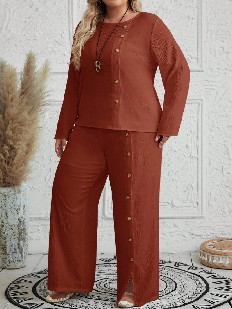 Conjunto Feminino com Blusa de Manga Longa e Calça Ayla. Plus Size