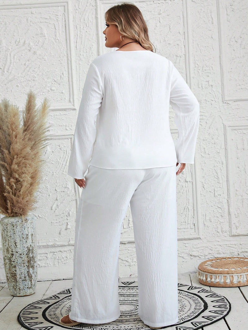 Conjunto Feminino com Blusa de Manga Longa e Calça Ayla. Plus Size