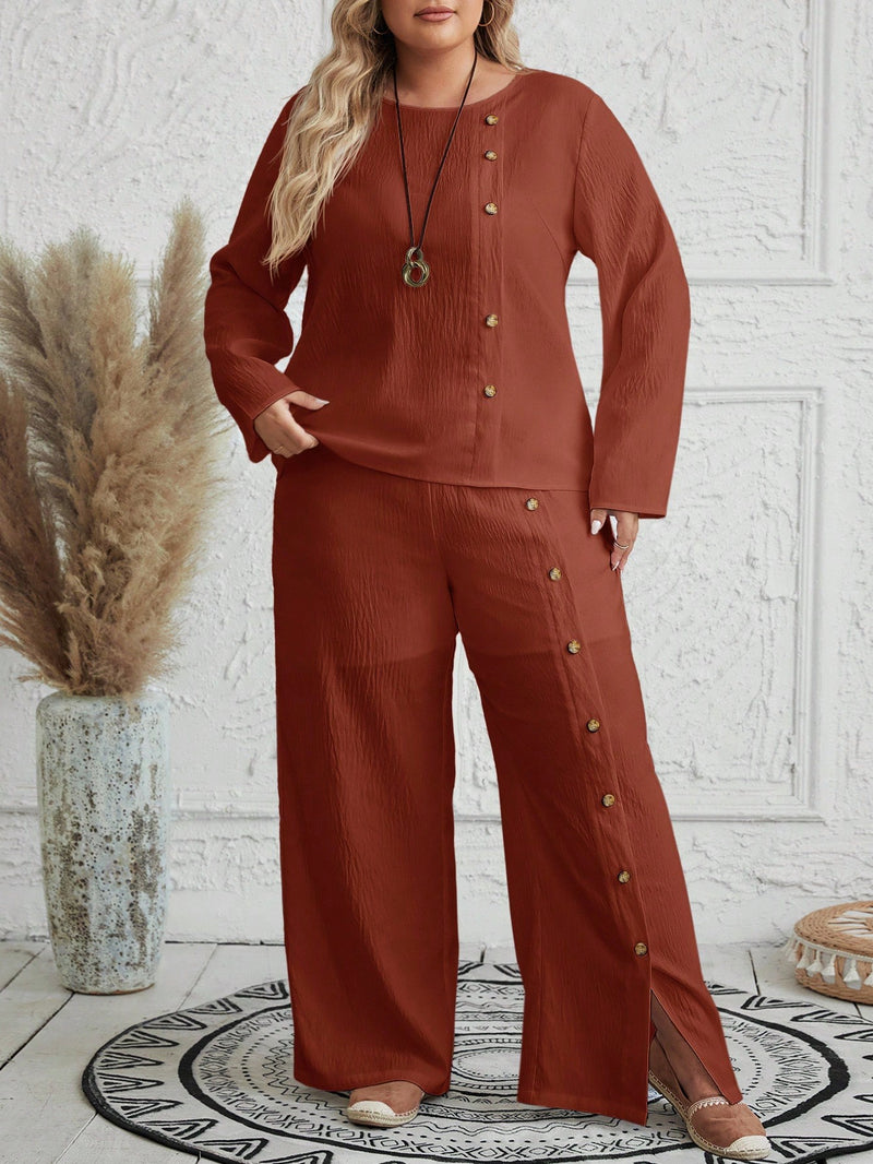 Conjunto Feminino com Blusa de Manga Longa e Calça Ayla. Plus Size