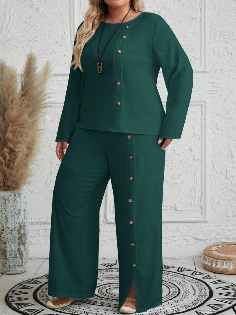 Conjunto Feminino com Blusa de Manga Longa e Calça Ayla. Plus Size