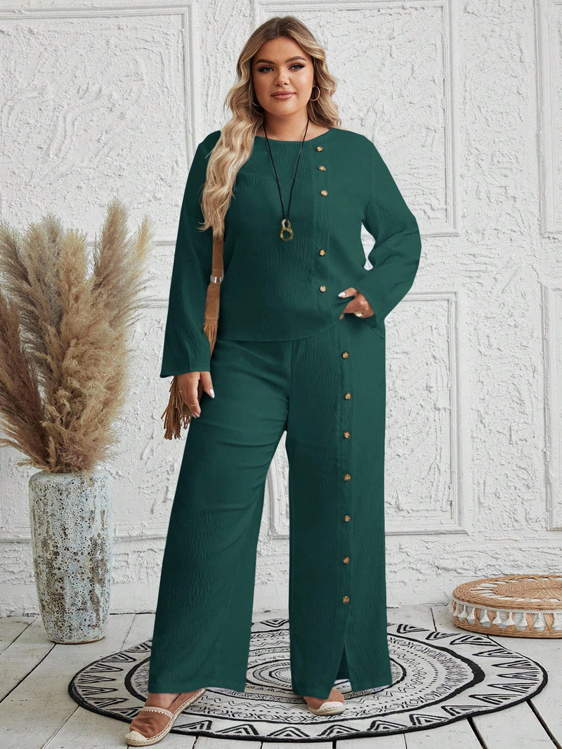 Conjunto Feminino com Blusa de Manga Longa e Calça Ayla. Plus Size