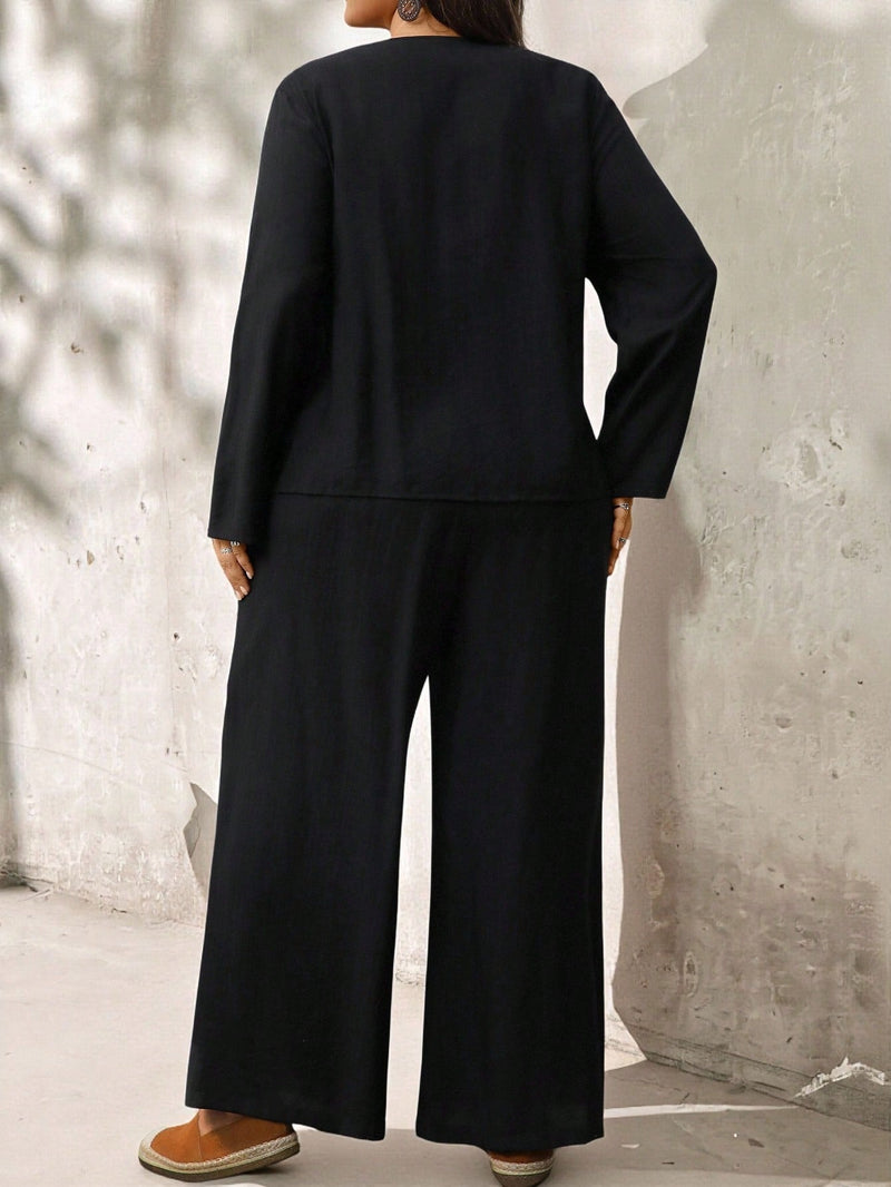 Conjunto Feminino com Blusa de Manga Longa e Calça Ayla. Plus Size