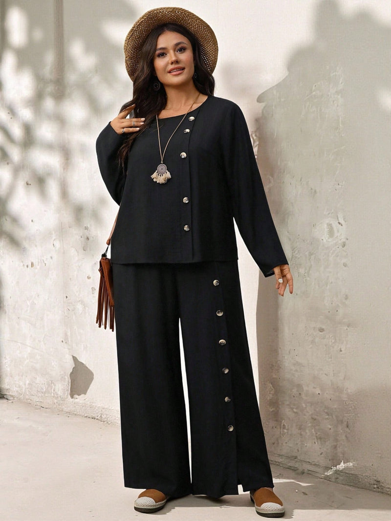 Conjunto Feminino com Blusa de Manga Longa e Calça Ayla. Plus Size