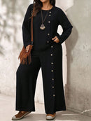 Conjunto Feminino com Blusa de Manga Longa e Calça Ayla. Plus Size