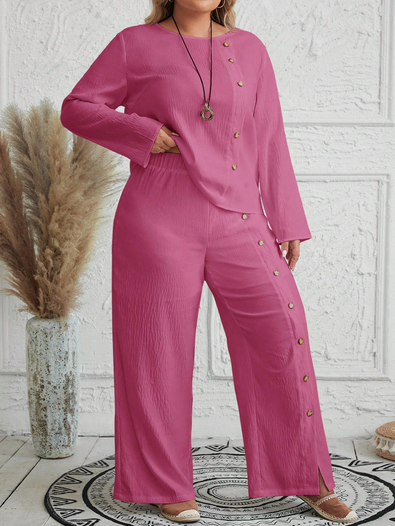 Conjunto Feminino com Blusa de Manga Longa e Calça Ayla. Plus Size