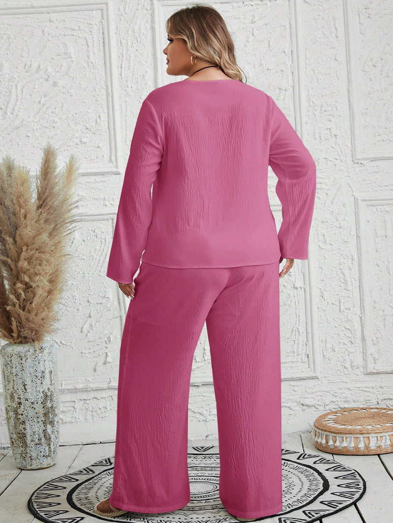 Conjunto Feminino com Blusa de Manga Longa e Calça Ayla. Plus Size