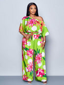 Conjunto Feminino com Decote Assimétrico e Estampa Completa - Monique. Plus Size