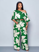 Conjunto Feminino com Decote Assimétrico e Estampa Completa - Monique. Plus Size