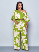 Conjunto Feminino com Decote Assimétrico e Estampa Completa - Monique. Plus Size