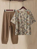Conjunto Feminino de Camisa com Estampa Floral e Calça Cropped - Ivone. Plus Size