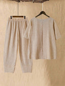 Conjunto Feminino de Camisa com Estampa Floral e Calça Cropped - Ivone. Plus Size