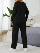 Conjunto Feminino de Manga Longa e Calça em Veludo Canelado- Lucie. Plus Size